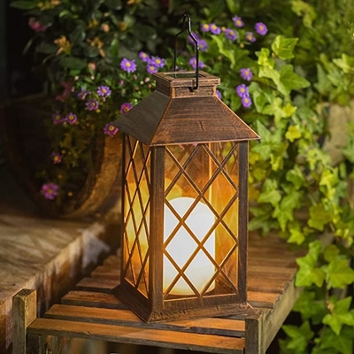 মোমবাতি ফ্লিকারের সাথে ঝুলন্ত লণ্ঠন 3500K সৌর LED গার্ডেন লাইট